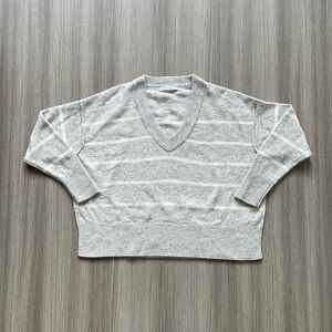 Moon & Madison Striped V-Neck Sweater Grey and White Small